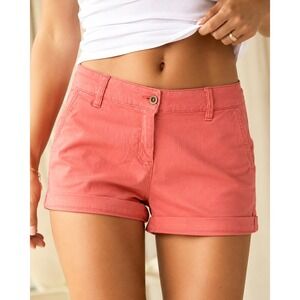 Land n Sea Chino Shorts Womens 8 Coral Excellent Cuffed Stretch Mid Rise Twill